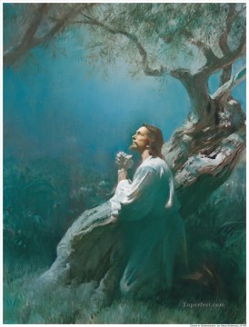 jesús Painting - Jesús orando en Getsemaní cristiano religioso